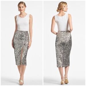 Sachin & Babi Talisa Skirt Silver Sequins & Pearls Midi Pencil Size 6 NEW